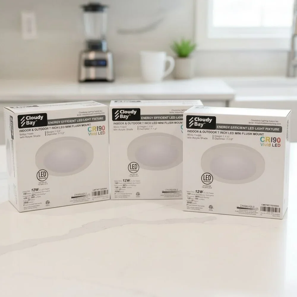 Cloudy Bay 7” LED Flush Mount Light Fixture 3 Pack CRI90 Indoor Outdoor
